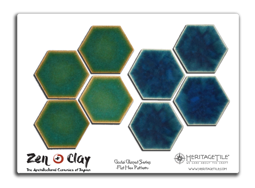 [XKJTS219] Sample Card - Godai Glazed Flat Hex (Sea Green and Midnight Blue)